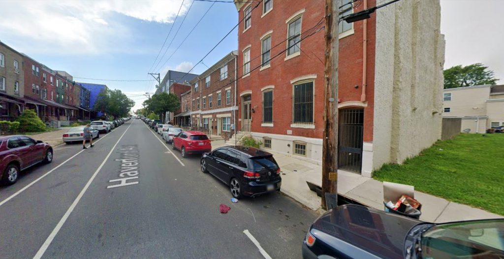 Haverford Avenue, with 3907 Haverford Avenue on the right. Looking northwest. Credit: Google