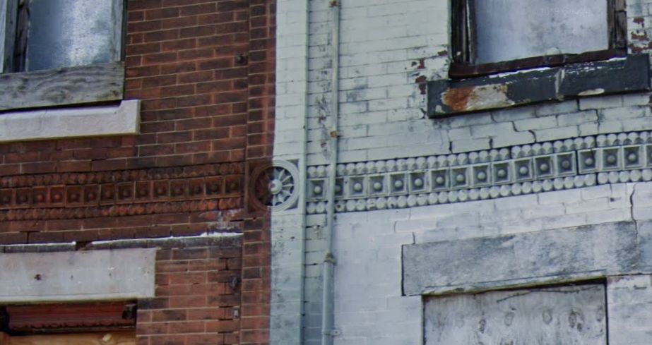 1937 West Norris Street. Brickwork between the first and second floors. Credit: Google