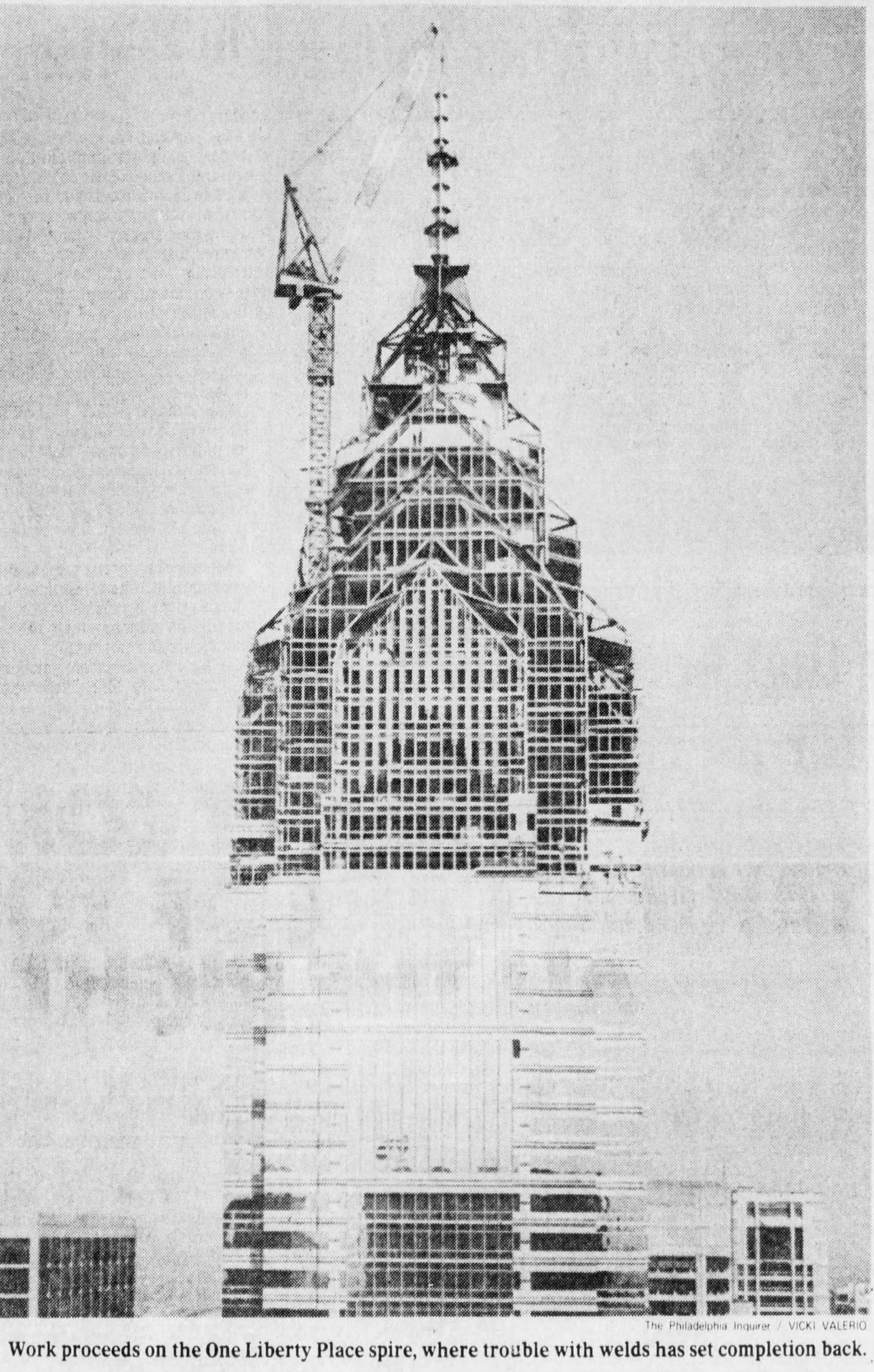 One Liberty Place before topping of the spire. Photo from the Philadelphia Inquirer