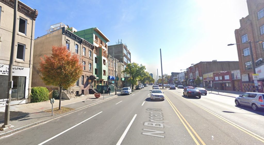 2243 North Broad Street will be located at the vacant site on the left. Looking south toward Temple University and Center City. October 2019. Credit: Google