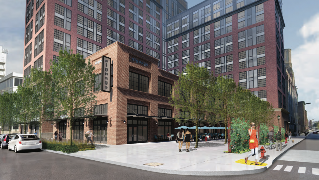 Rendering of Broad and Noble from the Street via Barton Partners.