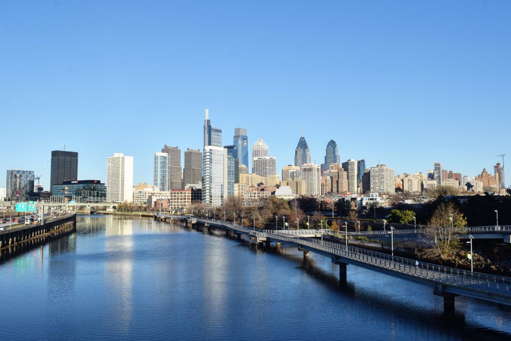 Philadelphia skyline and Arthaus (right) from South Street Bridge. Photo by Thomas Koloski