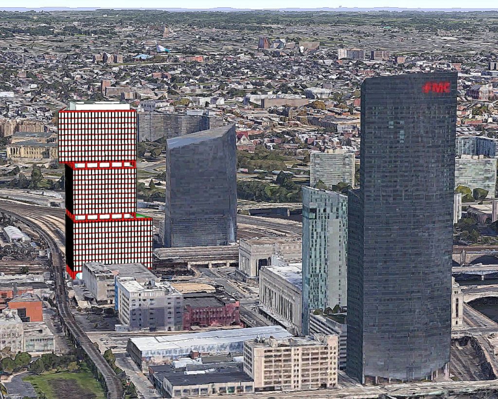 3001 John F. Kennedy Boulevard. Original image by Google Earth, edit and model by Thomas Koloski
