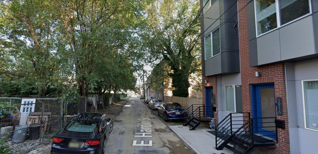 East Harold Street, with 1907 East Harold Street on the left. Looking southeast. August 2019. Credit: Google