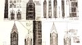 Many more conceptual drawings of One Liberty Place. Drawings by Helmut Jahn