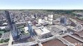 Schuylkill Yards massing aerial looking northwest. Original image by Google Earth, edit and model by Thomas Koloski