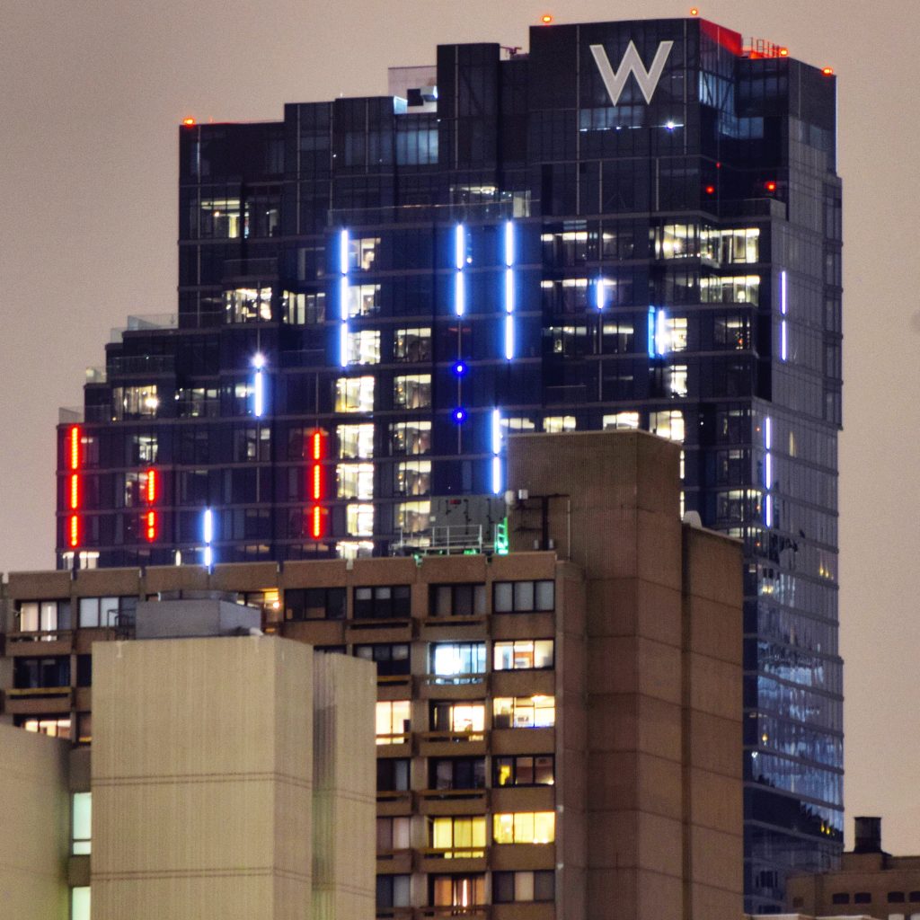 W/Element Hotel lighting from Washington Square West. Photo by Thomas Koloski