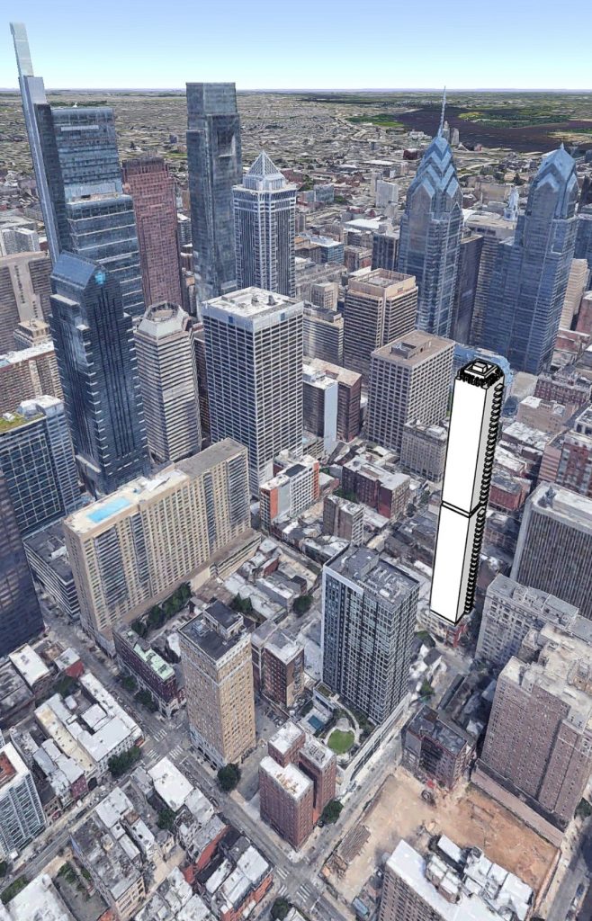 113-121 South 19th Street. Original image by Google Earth, model by Thomas Koloski