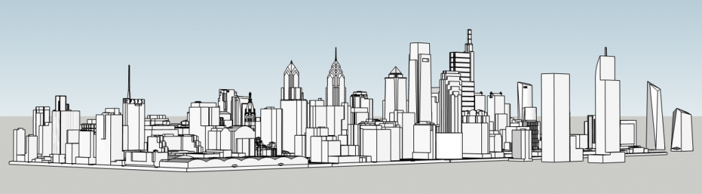17th and Vine in the Philadelphia skyline looking northwest. Model by Thomas Koloski