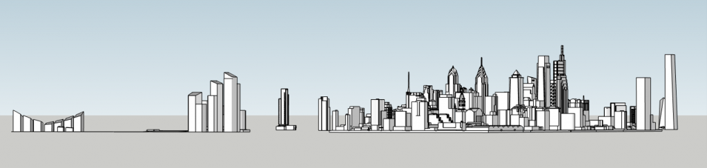 Philadelphia 30th Street Station District Plan supertall looking southwest. Model by Thomas Koloski
