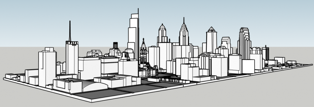 Center City Tower in the Philadelphia skyline looking southwest. Models by Thomas Koloski