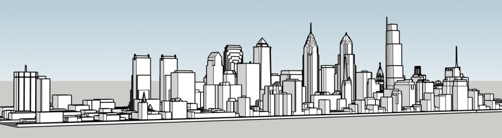 Center City Tower in the Philadelphia skyline looking northeast. Models by Thomas Koloski