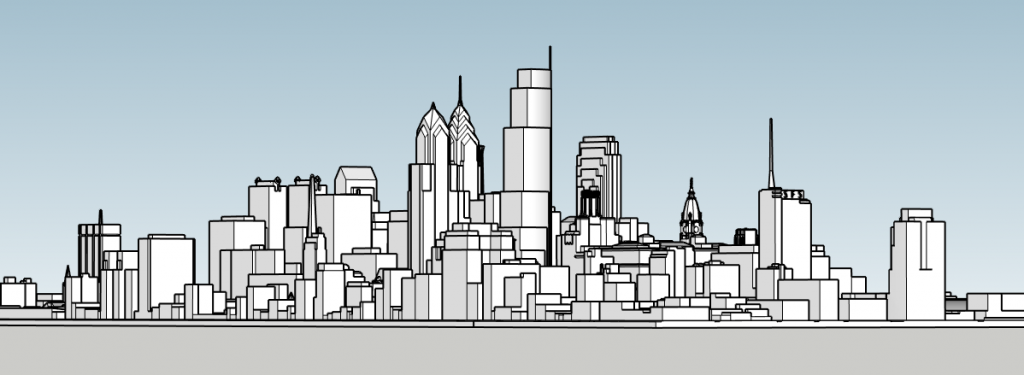 Center City Tower in the Philadelphia skyline looking northwest. Models by Thomas Koloski