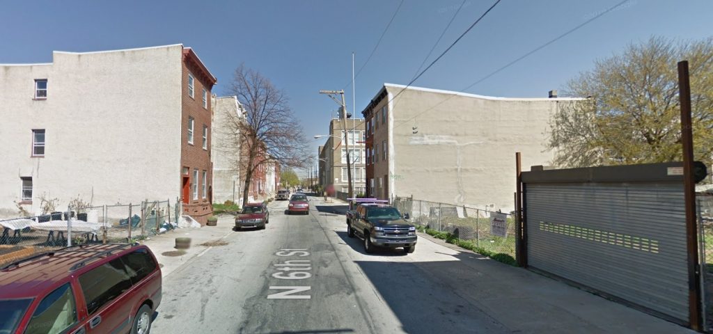 North 6th Street, with 1312 North 6th Street in the center left. Looking north. August 2014. Credit: Google