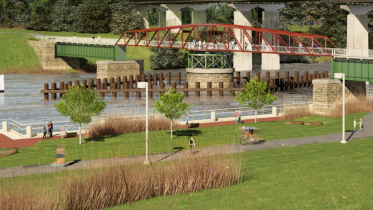 Rendering of the future Schuylkill Crossing bridge via Schuylkill Banks
