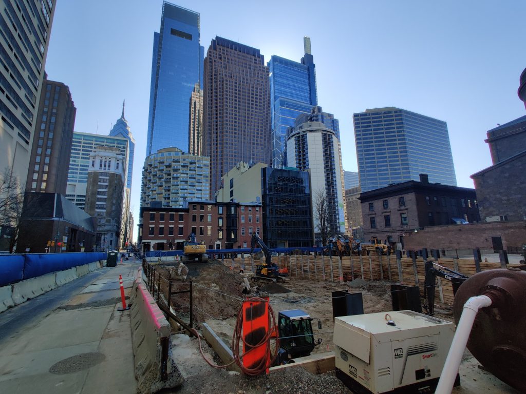 Cathedral Place Phase 1 site with the Center City Towers looming. Photo by Thomas Koloski