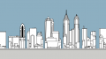 Philadelphia skyline 1990 south elevation. Image and models by Thomas Koloski
