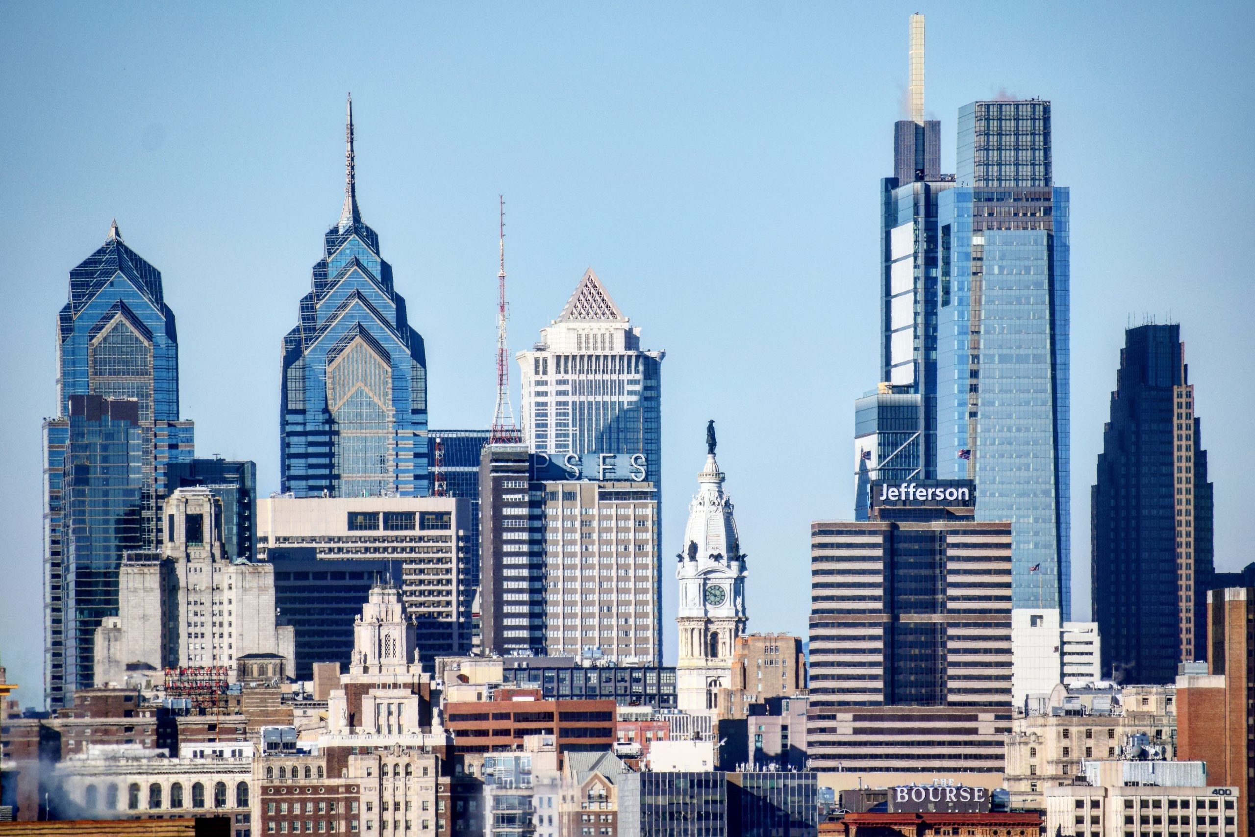 PNB Building (left) in the Philadelphia skyline. Photo by Thomas Koloski