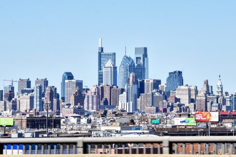 The Philadelphia skyline as seen from the Walt Whitman Bridge. Photo by Thomas Koloski