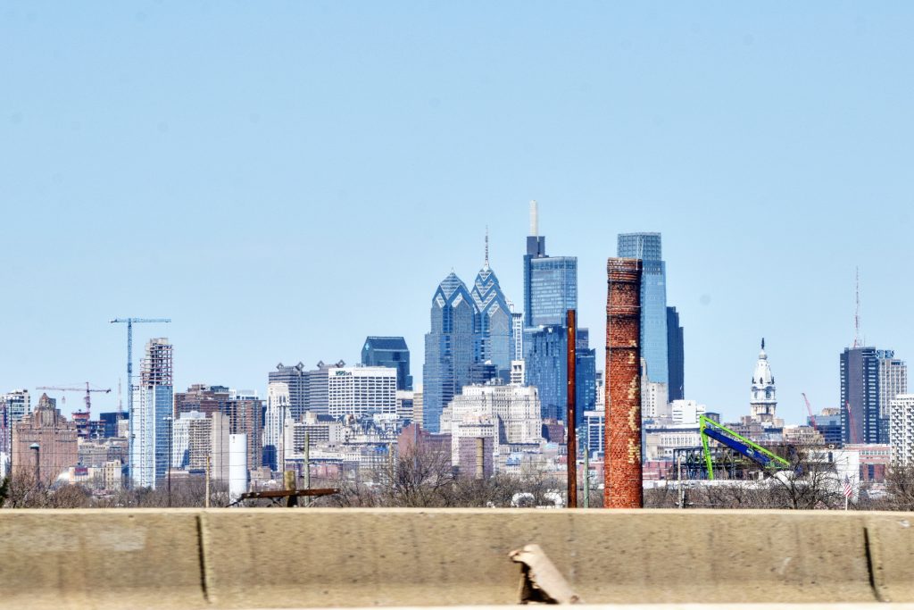 The Laurel Rittenhouse Square (left) in the Philadelphia skyline from I-676. Photo by Thomas Koloski
