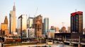 Riverwalk south and north in the Philadelphia skyline from a garage looking east. Photo by Thomas Koloski