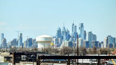 Philadelphia skyline from I-676. Photo by Thomas Koloski
