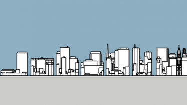 Philadelphia skyline 1985 south elevation. Image and models by Thomas Koloski