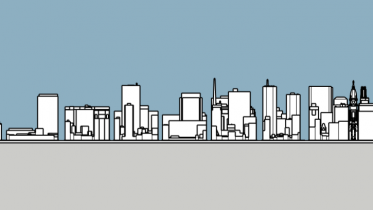 Philadelphia skyline 1975 south elevation. Image and models by Thomas Koloski