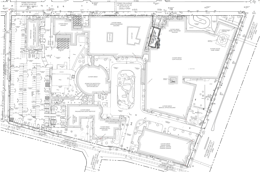 Penn Presbyterian Medical Center site plan. Image via the Civic Design Review submission