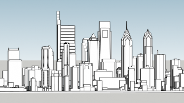 113-121 South 19th Street looking north. Models and image by Thomas Koloski