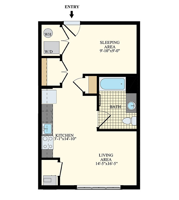 The Station at Willow Grove. Sample layout of a studio apartment. Credit: Petrucci Residential