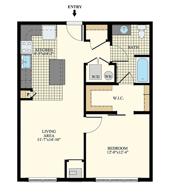 The Station at Willow Grove. Sample layout of a one-bedroom apartment. Credit: Petrucci Residential