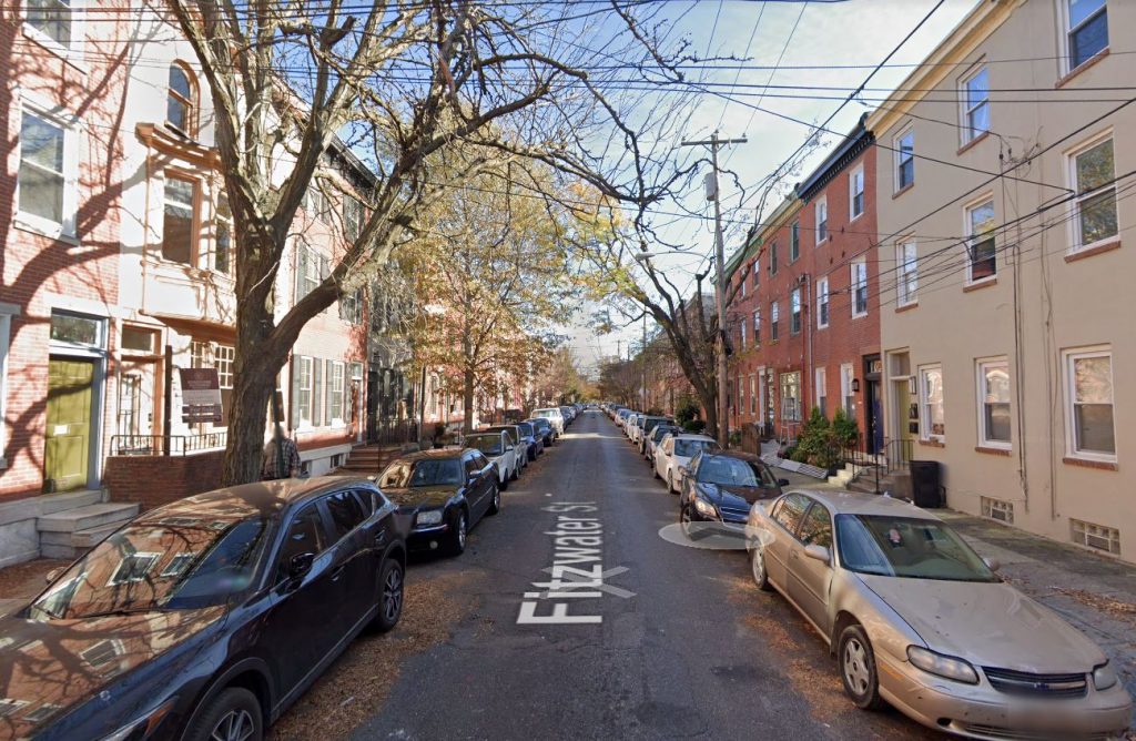 Fitzwater Street, with 2043 Fitzwater Street on the left. Looking east. Credit: Google Street View