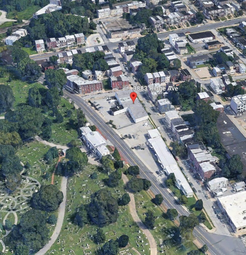 Aerial view of 3883 Ridge Avenue. Credit: Google.