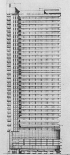Fourth scheme of the PSFS Building. Image via George Howe and William Edmond Lescaze