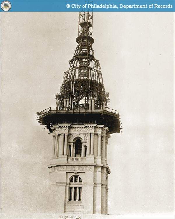 Philadelphia City Hall construction nearly topped. Photo via phillyhistory.org