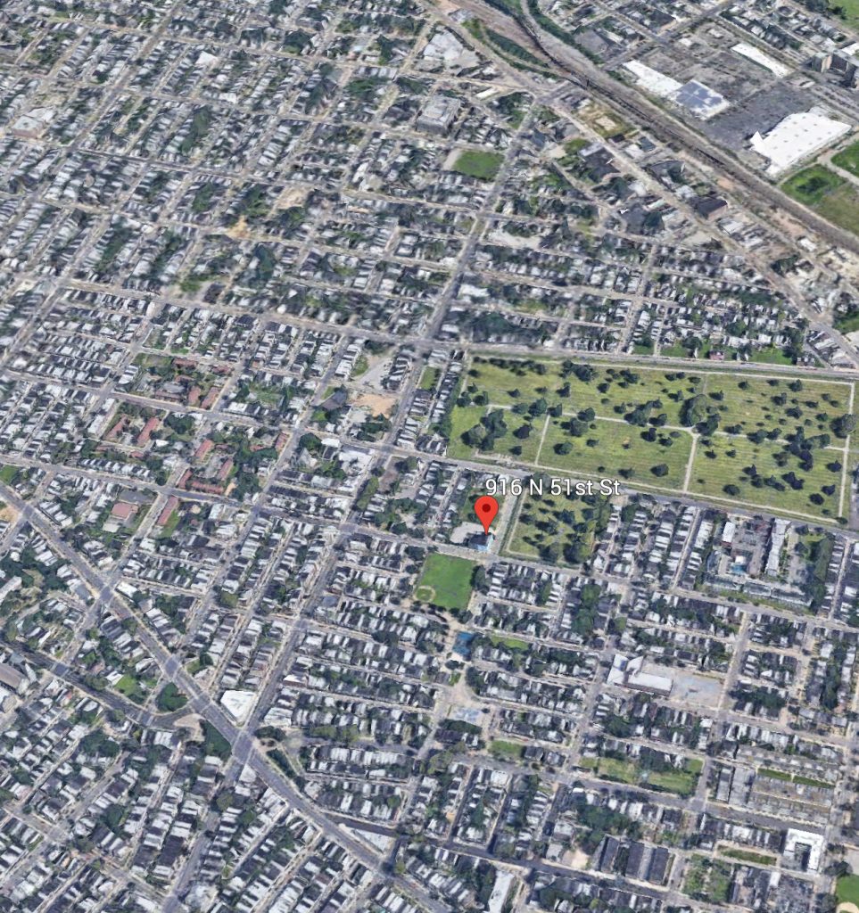 Aerial view of 916 North 51st Street. Credit: Google.
