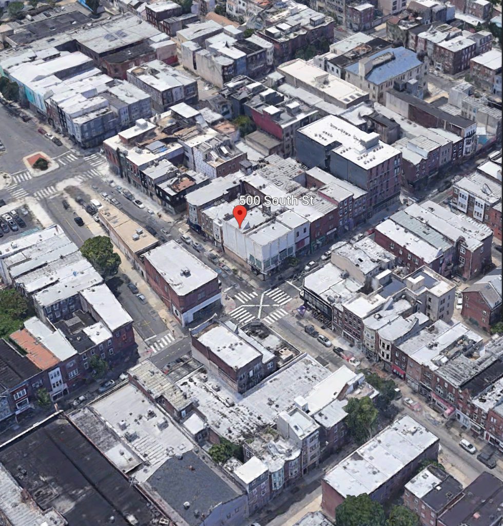 Aerial view of 500-02 South Street. Credit: Google