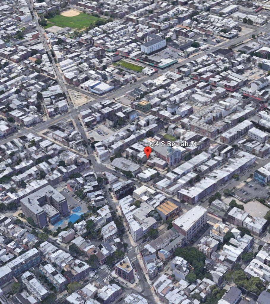 Aerial view of 924 Beulah Street. Credit: Google.