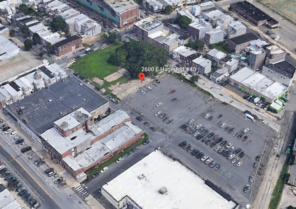 Aerial view of 2600-40 East Hagert Street. Credit: Google.