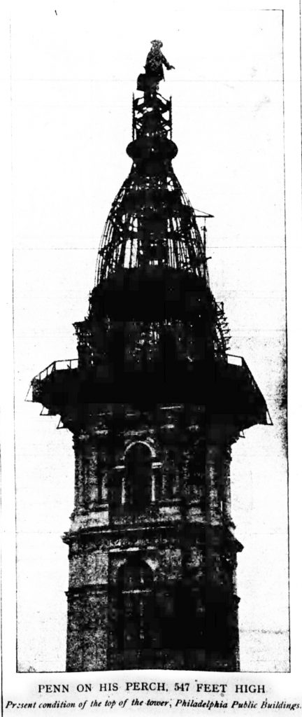 Statue Of William Penn on top of City Hall January 1895. Image via Buffalo Express