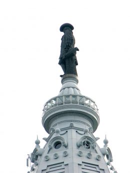 The William Penn statue atop City Hall. Credit: James Mitchell via Wikipedia