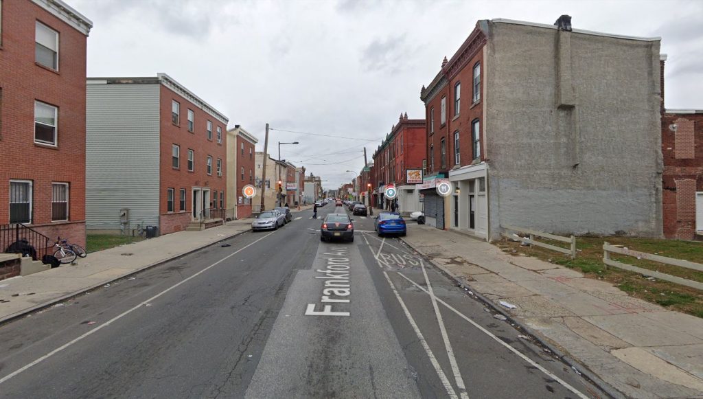 Frankford Avenue, with 2951 Frankford Avenue on the right. Looking northeast. Credit: Google Maps