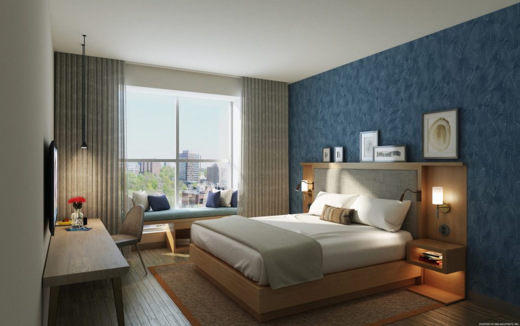 Rendering of potential interior hotel room. Credit: DAS Architects.