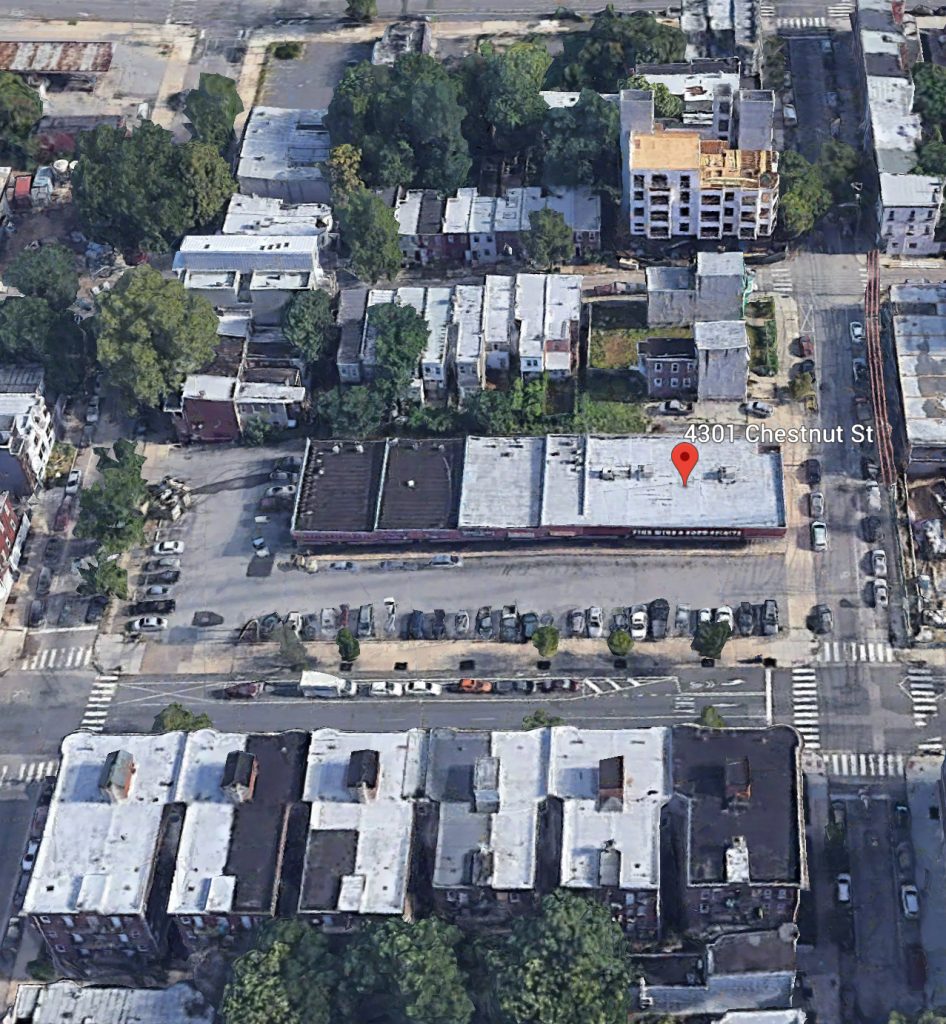 Aerial view of 4301 Chestnut Street. Credit: Google.