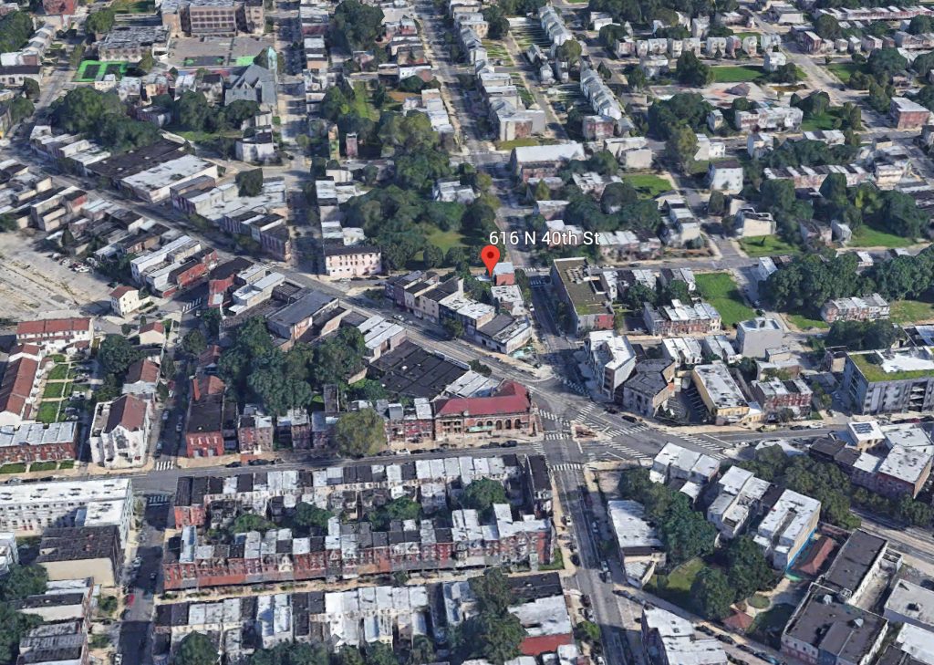 Aerial view of 616 North 40th Street. Credit: Google.