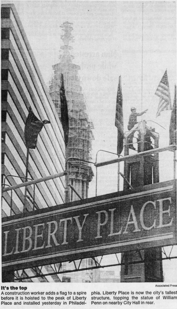 One Liberty Place spire and City Hall. Photo from Courier Post
