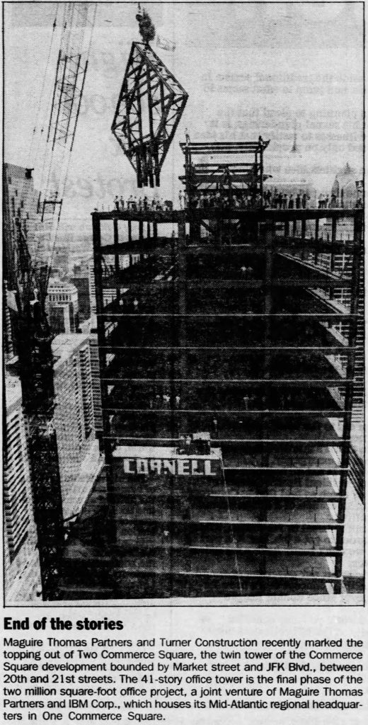 Two Commerce Square topped out. Image by Philadelphia Daily News