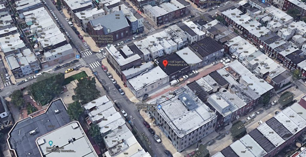 1108-12 Sigel Street. Looking southwest. Credit: Google Maps