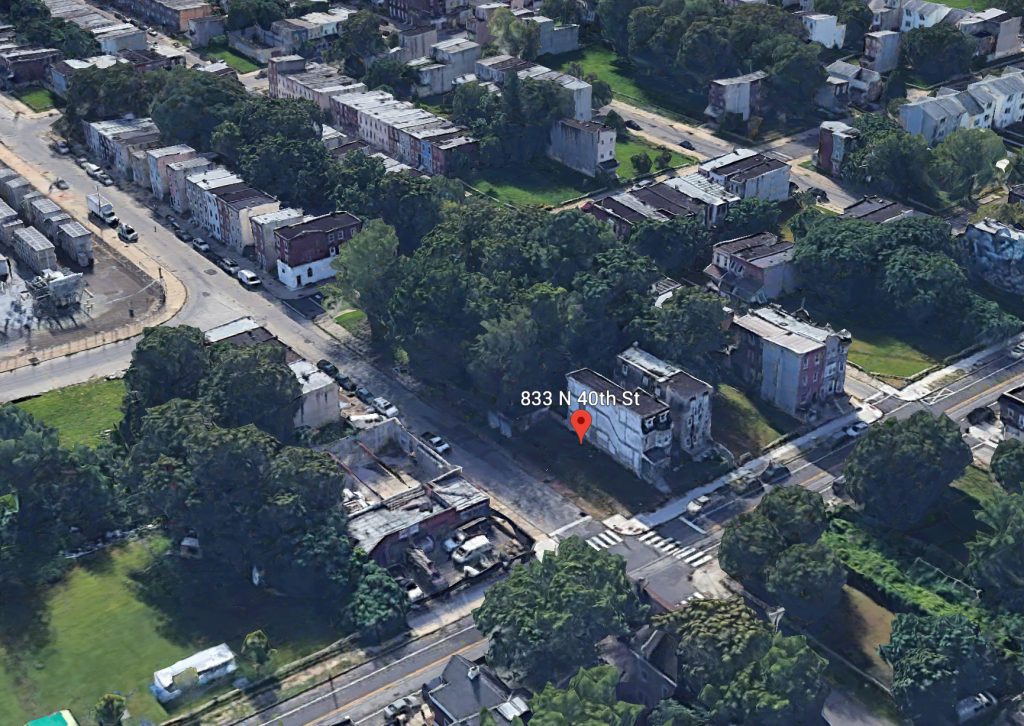 Aerial view of 833 North 40th Street. Credit: Google.